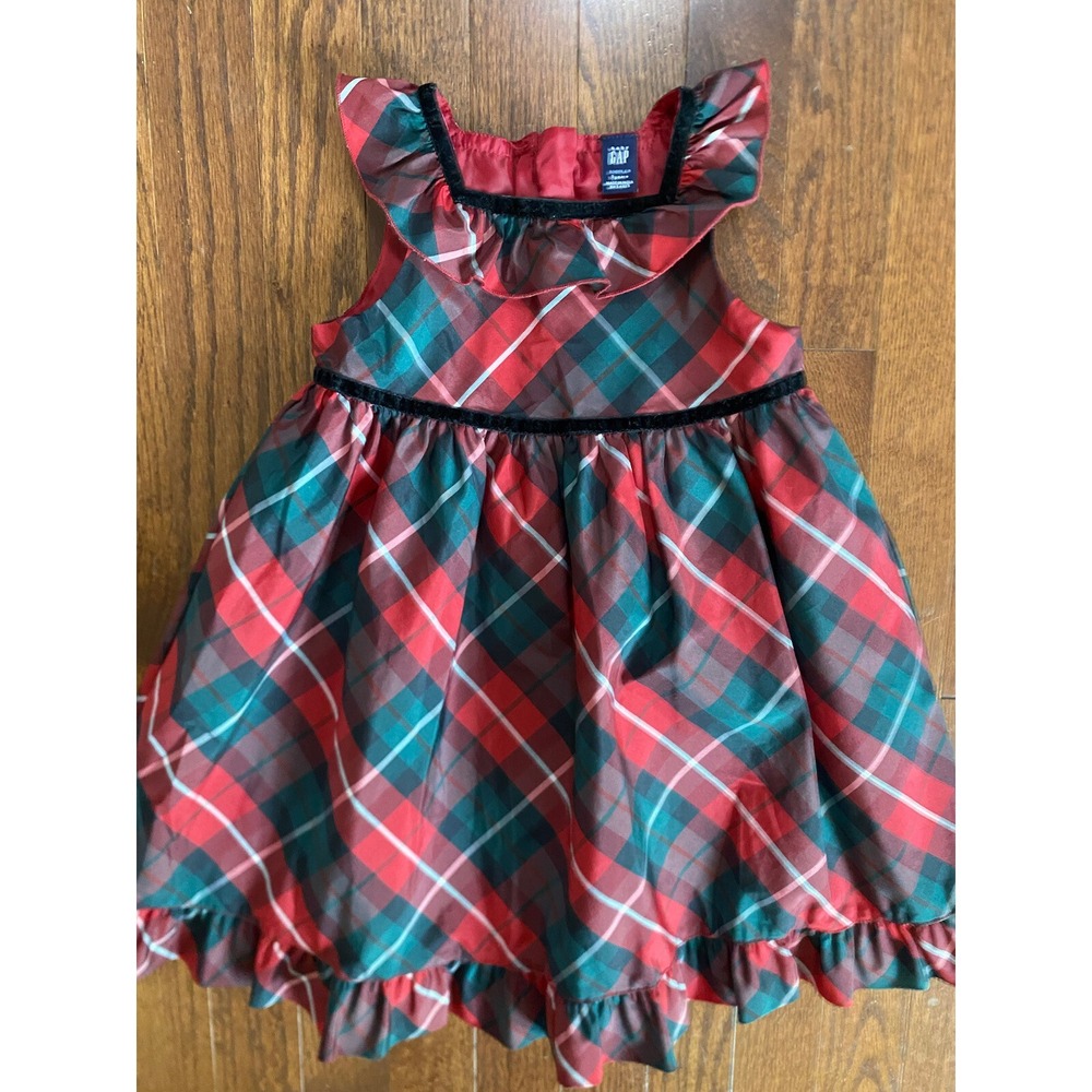 Baby Gap Red & Green Plaid Taffeta‎ Christmas Dress 3 T 3 Yrs Tartan